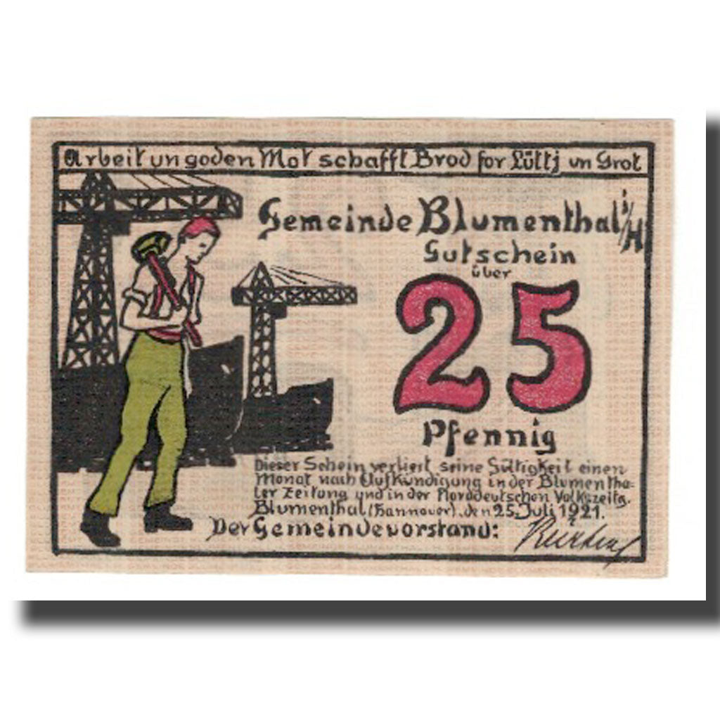 Banconote, Germania, Blumenthal Gemeinde, 25 Pfennig, personnage 2, 1921