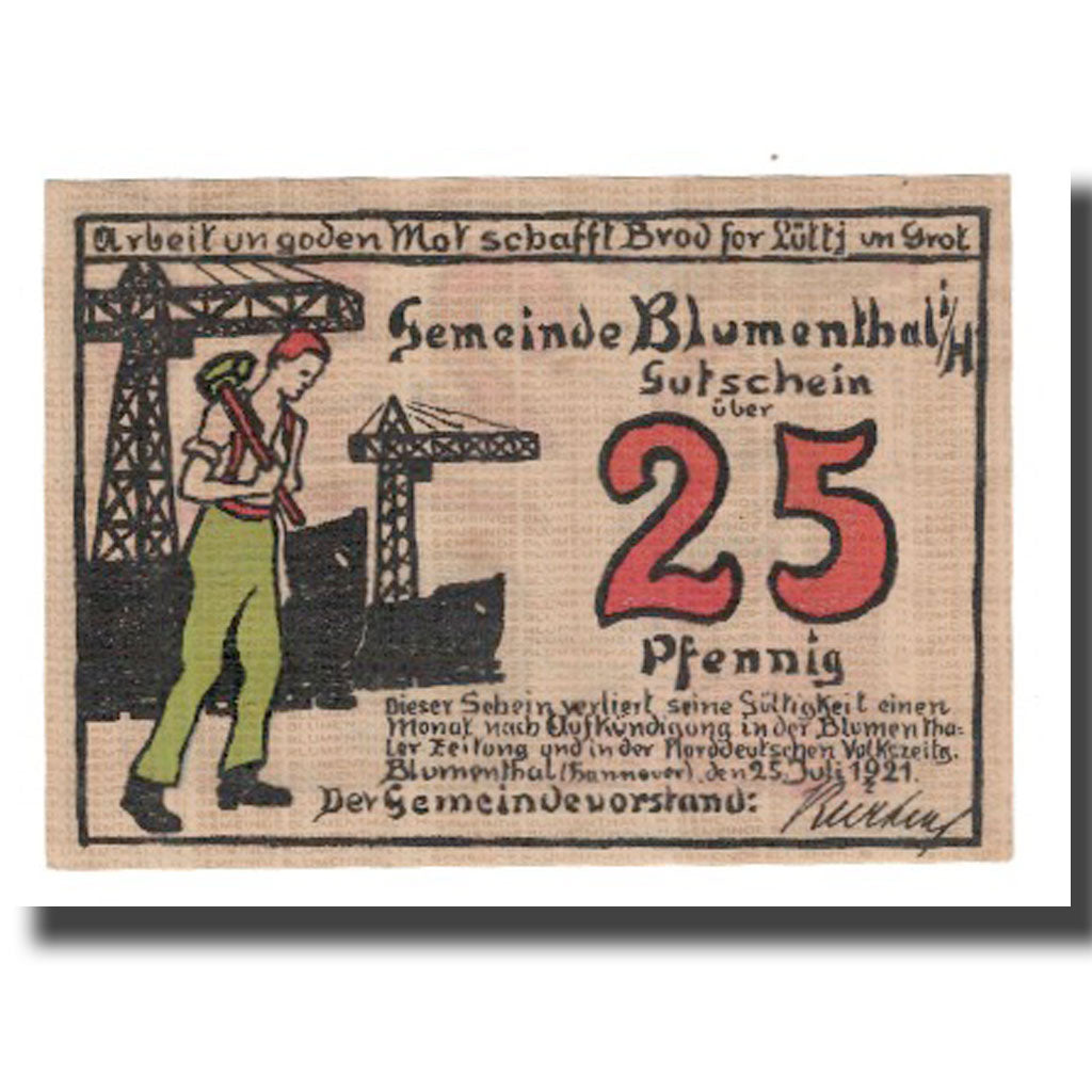 Banconote, Germania, Blumenthal Gemeinde, 25 Pfennig, personnage 3, 1921
