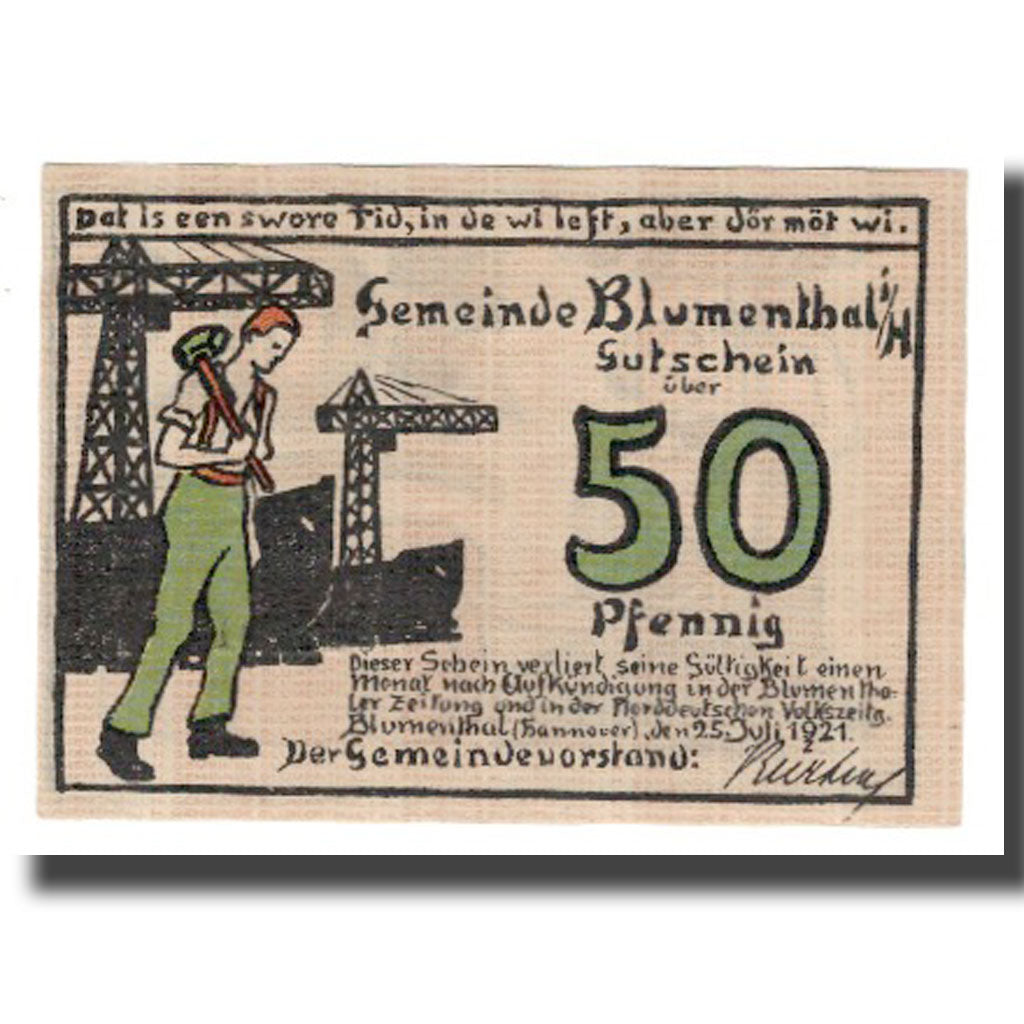 Banconote, Germania, Blumenthal Gemeinde, 50 Pfennig, personnage, 1921