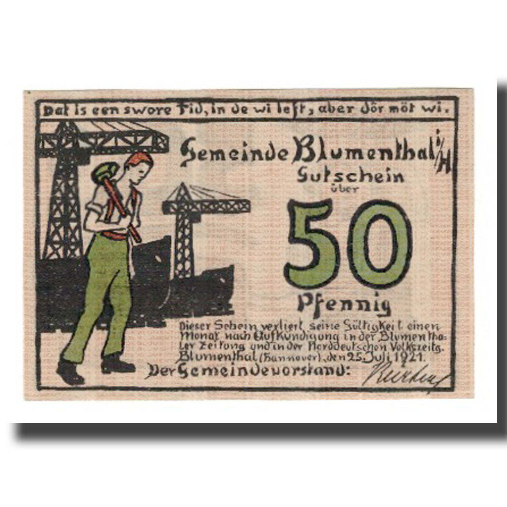 Banconote, Germania, Blumenthal Gemeinde, 50 Pfennig, personnage 1, 1921