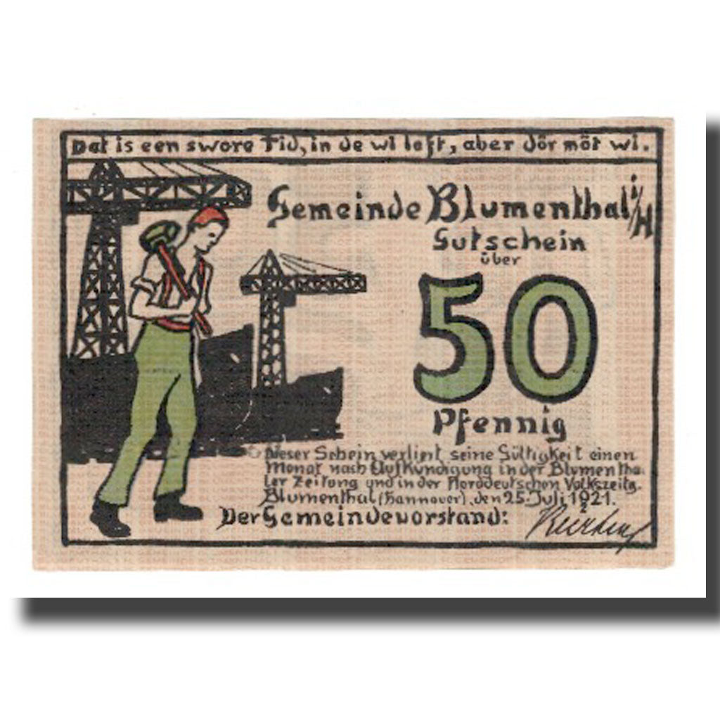 Banknote, Germany, Blumenthal Gemeinde, 50 Pfennig, personnage 2, 1921