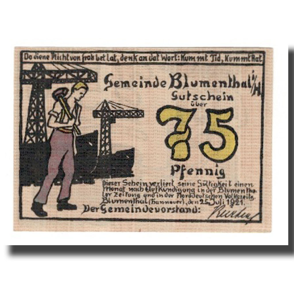 Banconote, Germania, Blumenthal Gemeinde, 75 Pfennig, personnage, 1921
