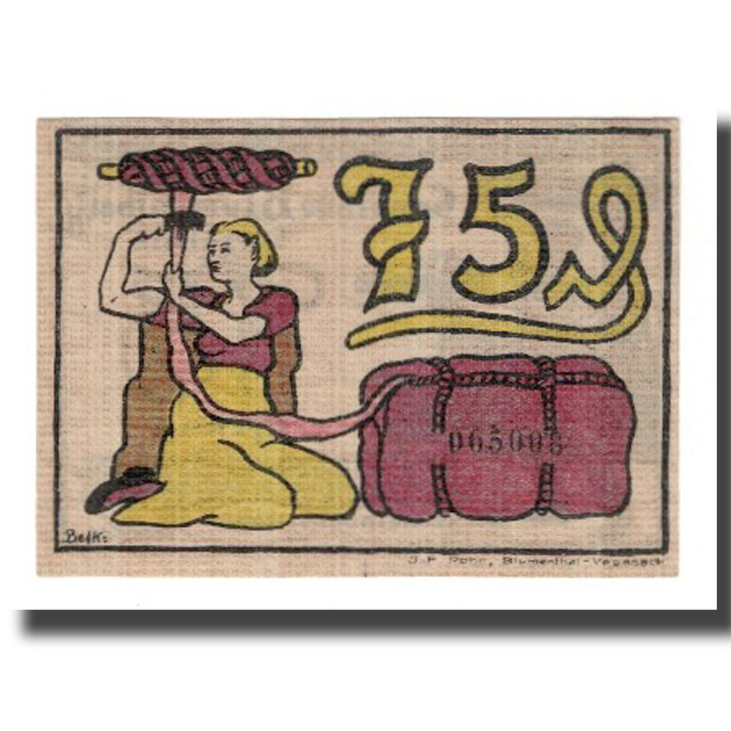 Banconote, Germania, Blumenthal Gemeinde, 75 Pfennig, personnage, 1921