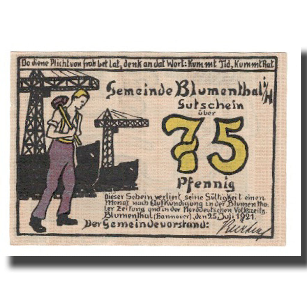 Banknote, Germany, Blumenthal Gemeinde, 75 Pfennig, personnage 2, 1921