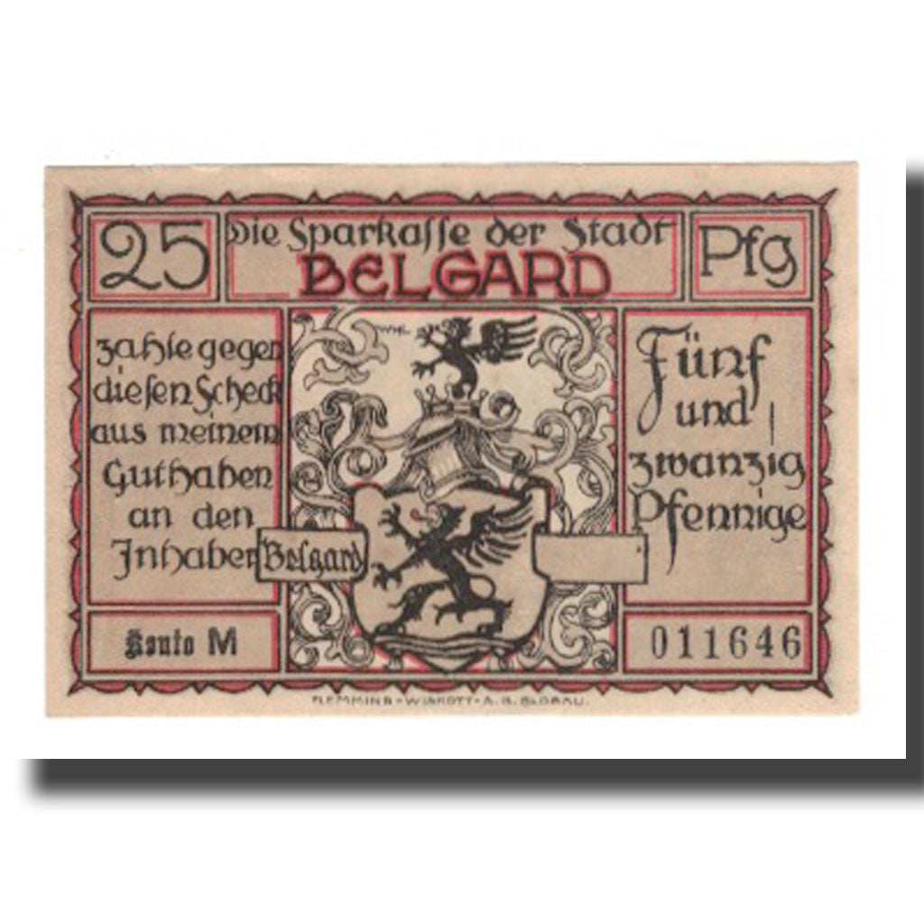 Banconote, Germania, Belgard a. Persante Stadt, 25 Pfennig, personnage 3, SPL-