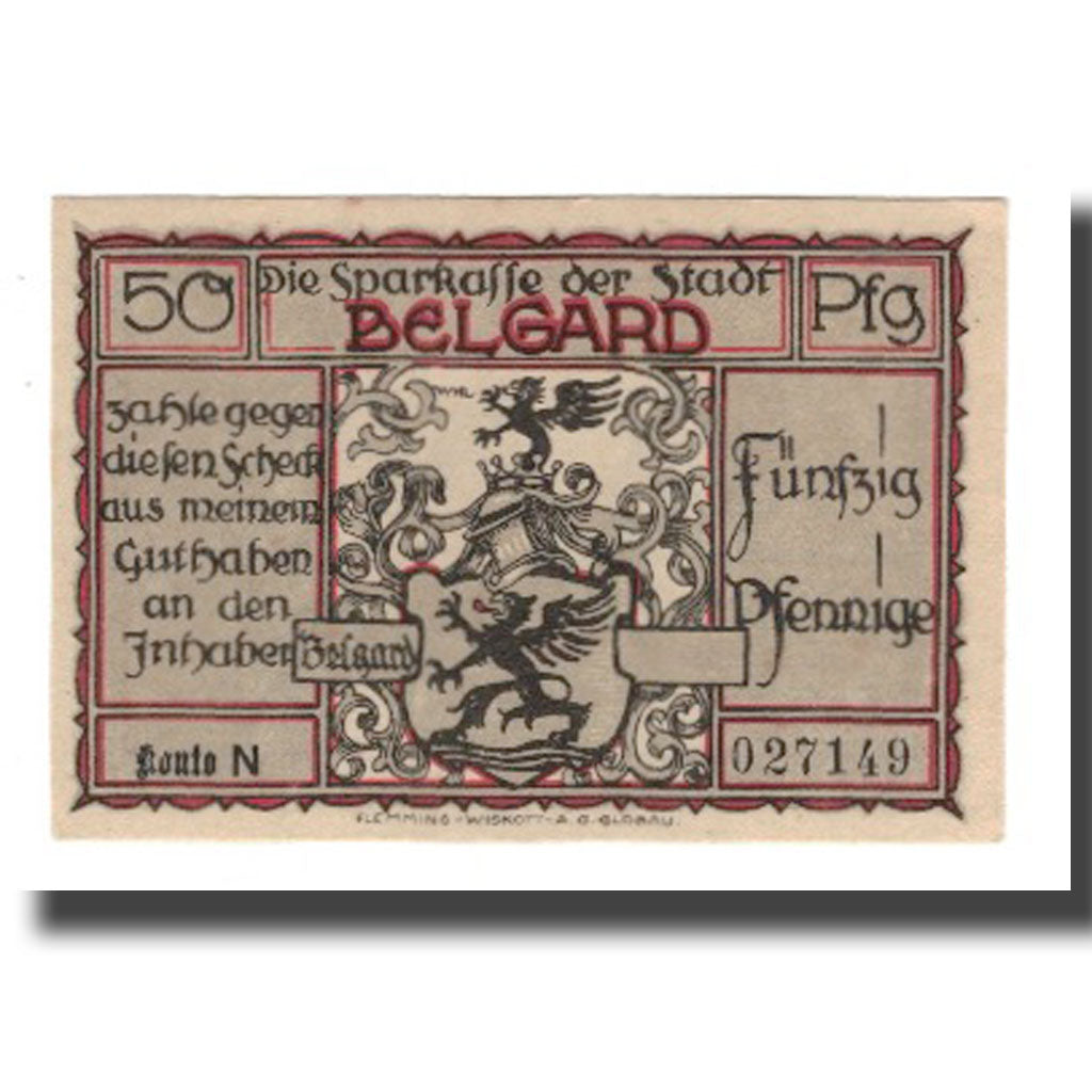 Banconote, Germania, Belgard a. Persante Stadt, 50 Pfennig, personnage, SPL-