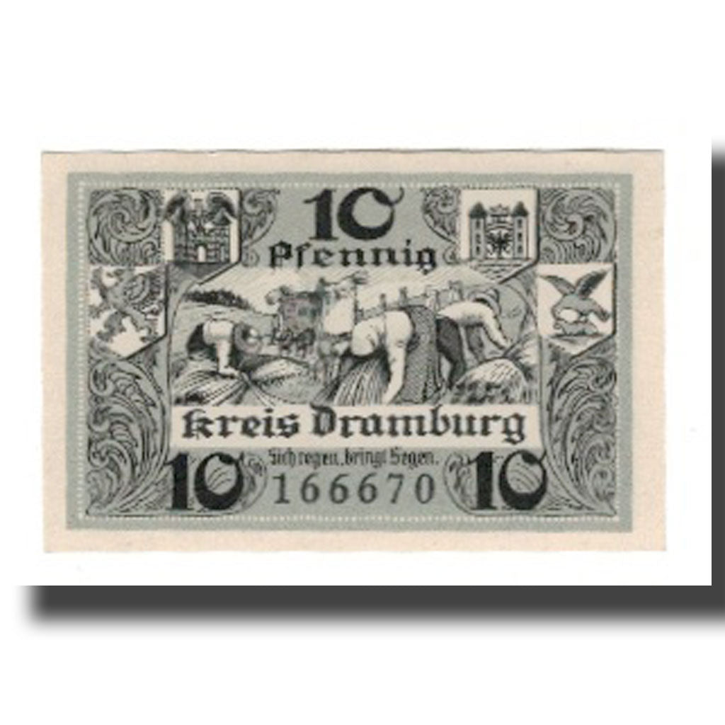 Banconote, Germania, Dramburg Kreisausschuß, 10 Pfennig, personnage, 1920