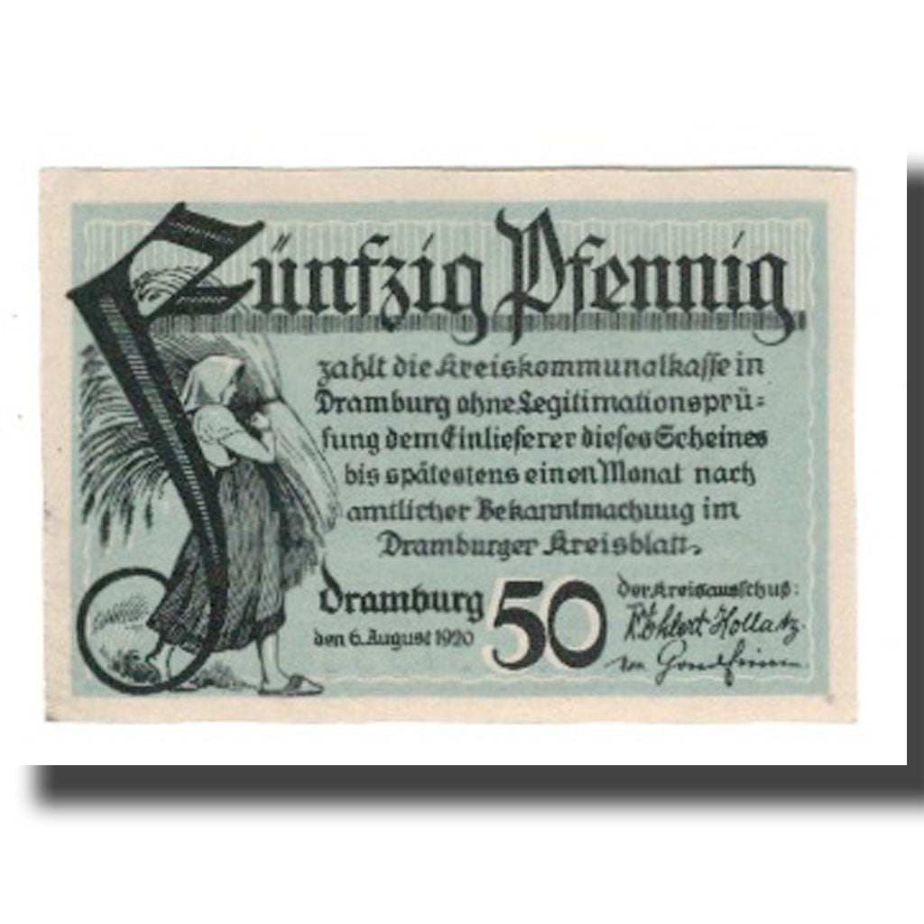 Banconote, Germania, Dramburg Kreisausschuß, 50 Pfennig, personnage 1, 1920