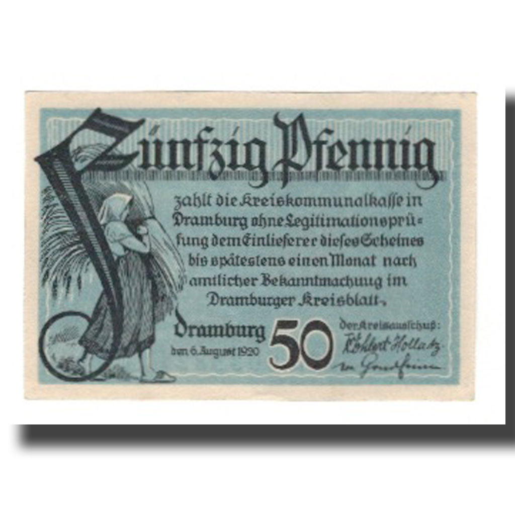 Banconote, Germania, Dramburg Kreisausschuß, 50 Pfennig, personnage 2, 1920