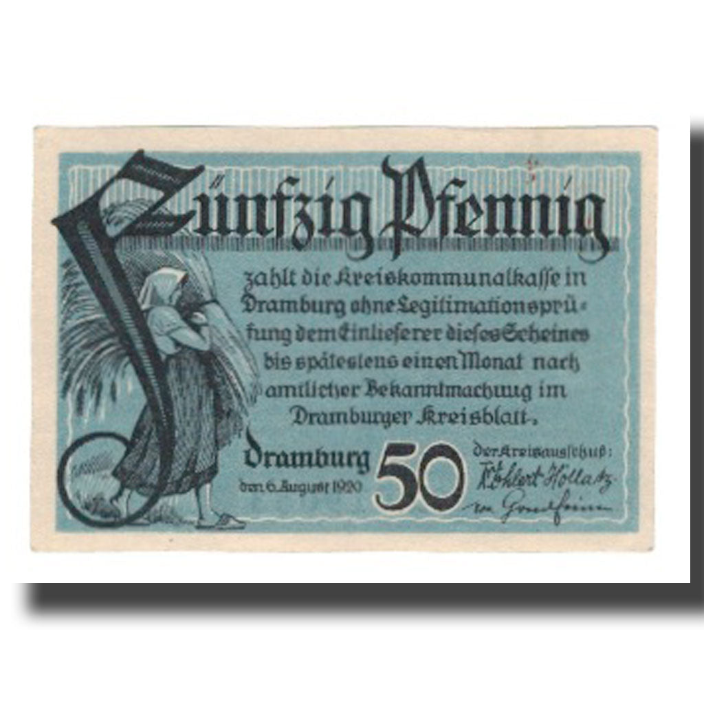 Banconote, Germania, Dramburg Kreisausschuß, 50 Pfennig, personnage 3, 1920