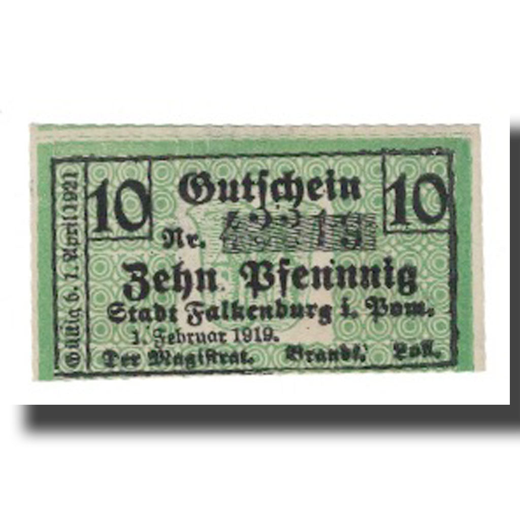 Biljet, Duitsland, Falkenburg i. Pom. Stadt, 10 Pfennig, N.D, 1921, 1921-04-01