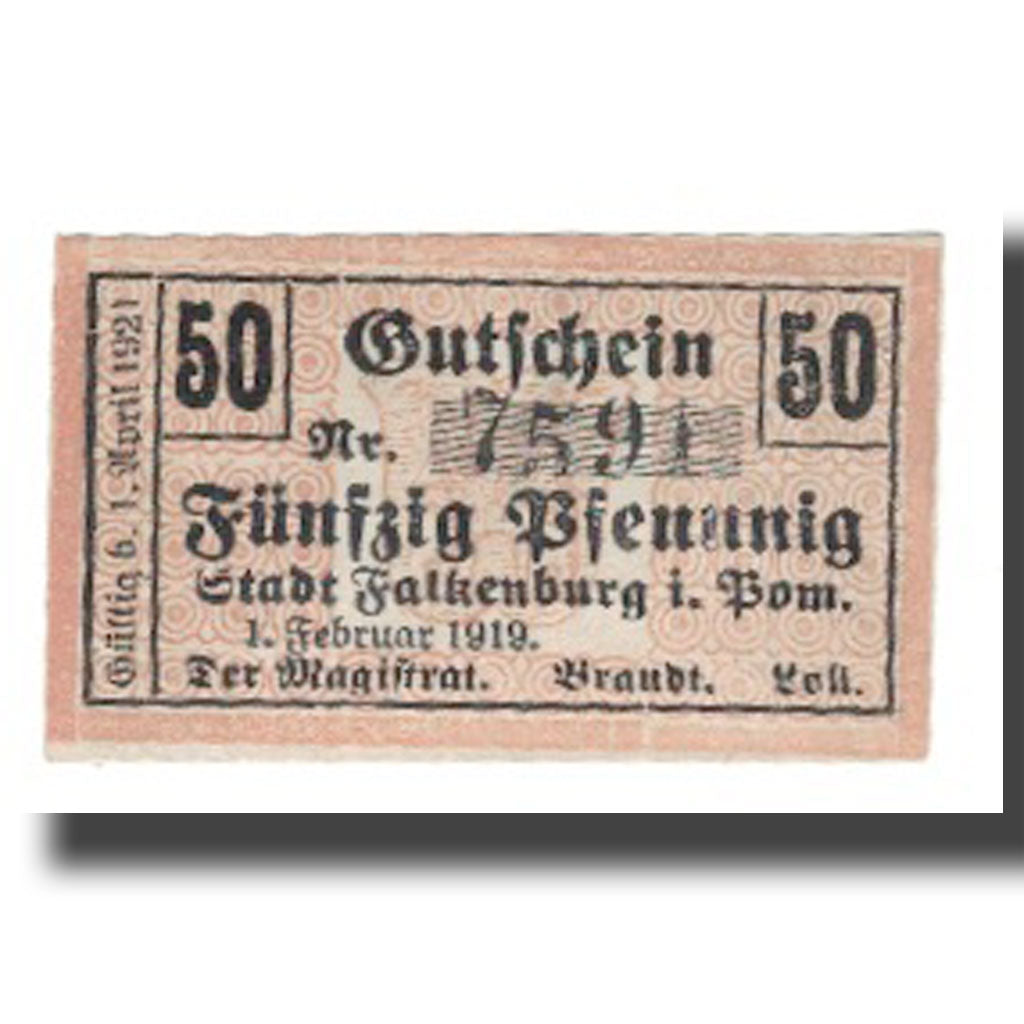 Nota, Alemanha, Falkenburg i. Pom. Stadt, 50 Pfennig, N.D, 1921, 1921-04-01