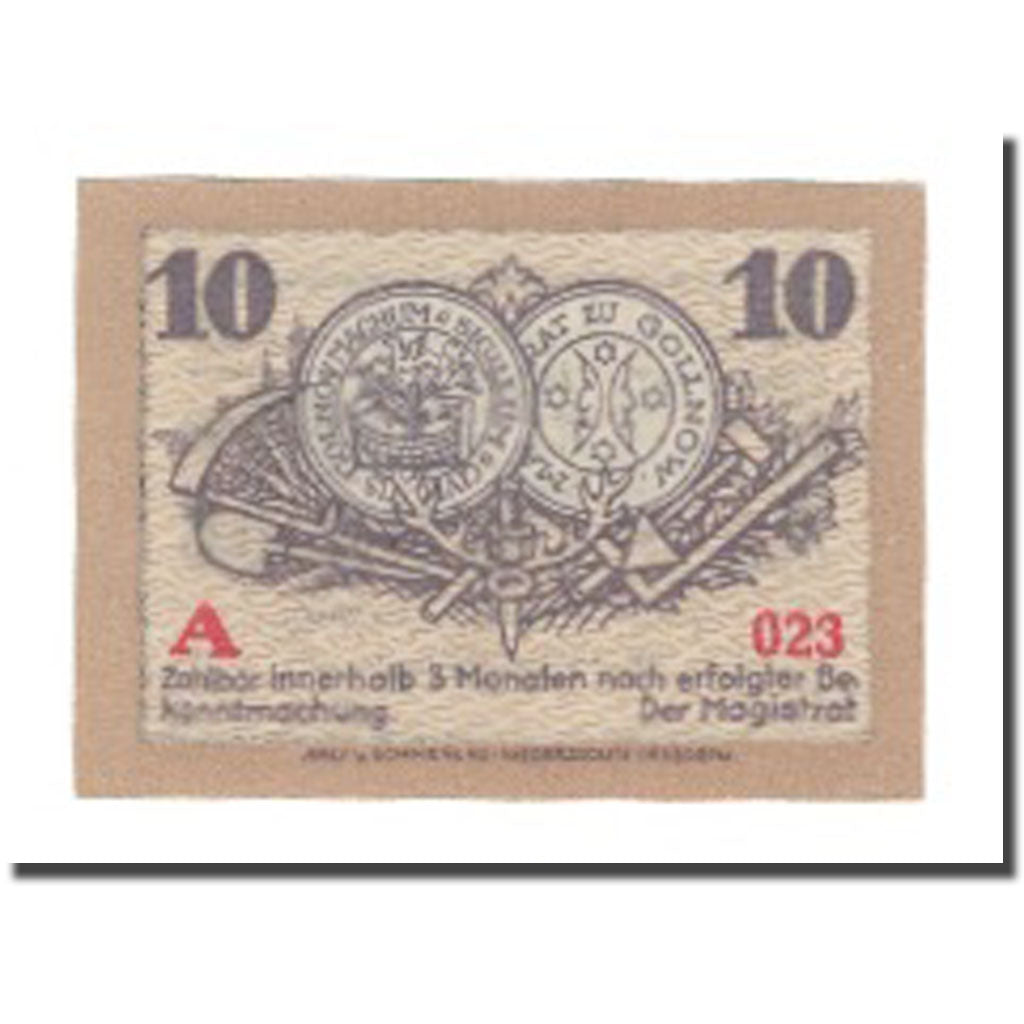 Banconote, Germania, Gollnow Stadt, 10 Pfennig, valeur faciale, 1920