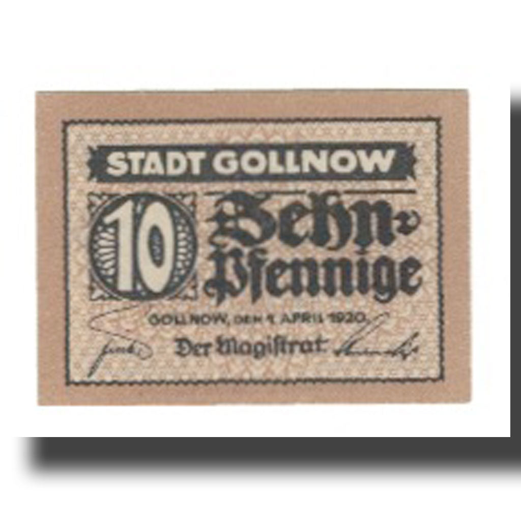 Banknote, Germany, Gollnow Stadt, 10 Pfennig, valeur faciale 1, 1920
