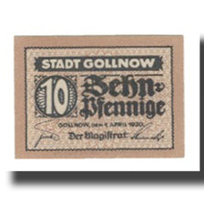 Banknote, Germany, Gollnow Stadt, 10 Pfennig, valeur faciale 1, 1920