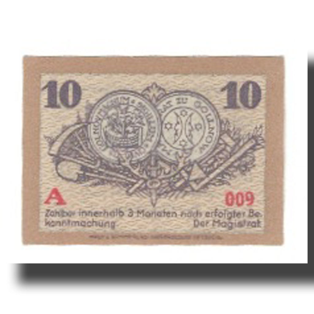 Banknote, Germany, Gollnow Stadt, 10 Pfennig, valeur faciale 1, 1920