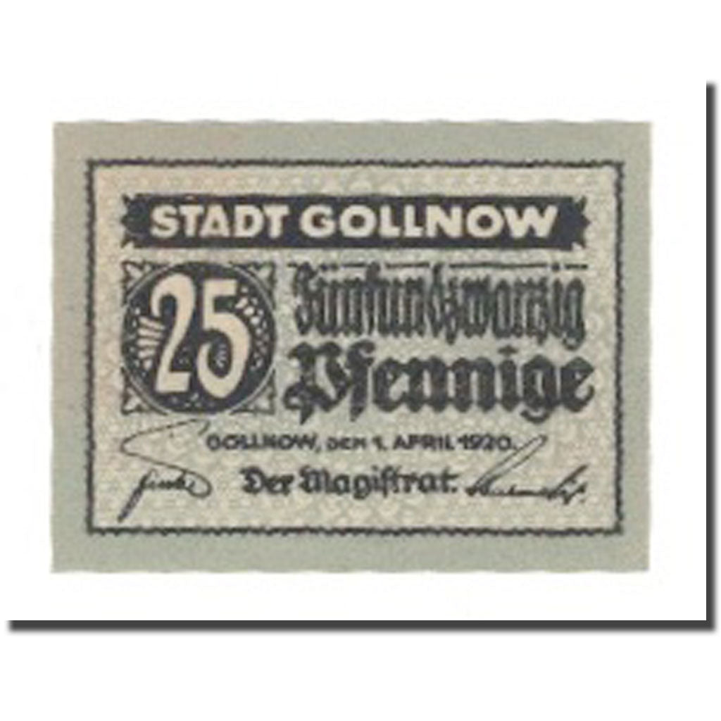 Banconote, Germania, Gollnow Stadt, 25 Pfennig, valeur faciale 2, 1920