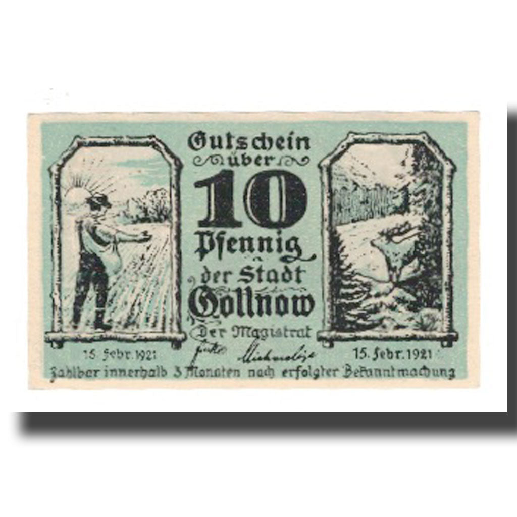Billet, Allemagne, Gollnow Stadt, 10 Pfennig, Eglise, 1921, 1921-02-15, SUP