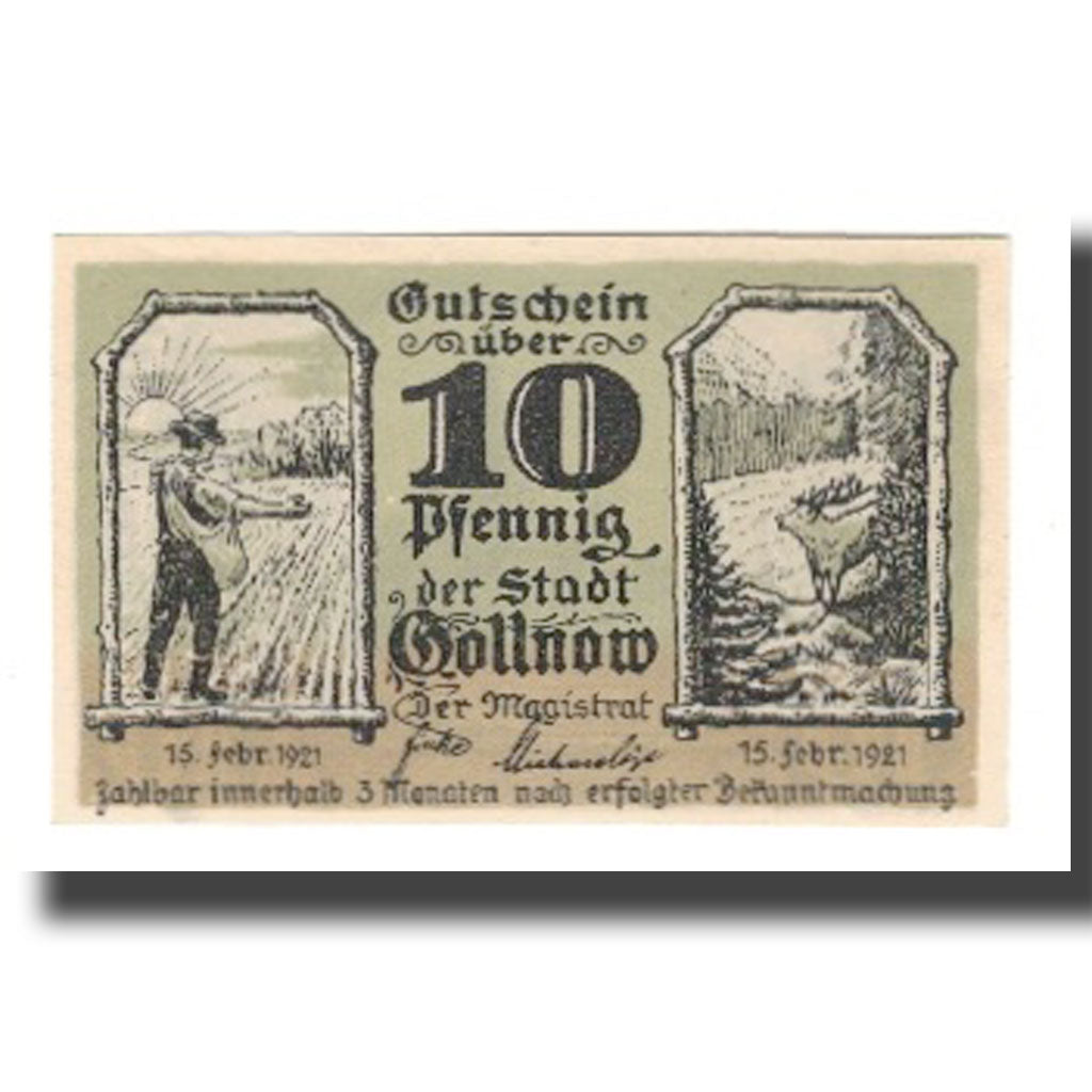 Banknote, Germany, Gollnow Stadt, 10 Pfennig, Eglise 1, 1921, 1921-02-15
