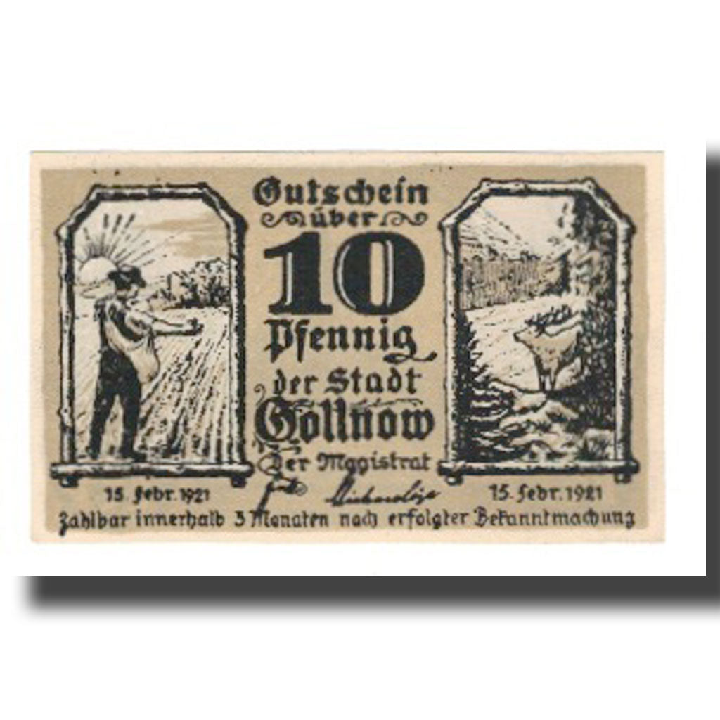 Banknote, Germany, Gollnow Stadt, 10 Pfennig, eglise 2, 1921, 1921-02-15