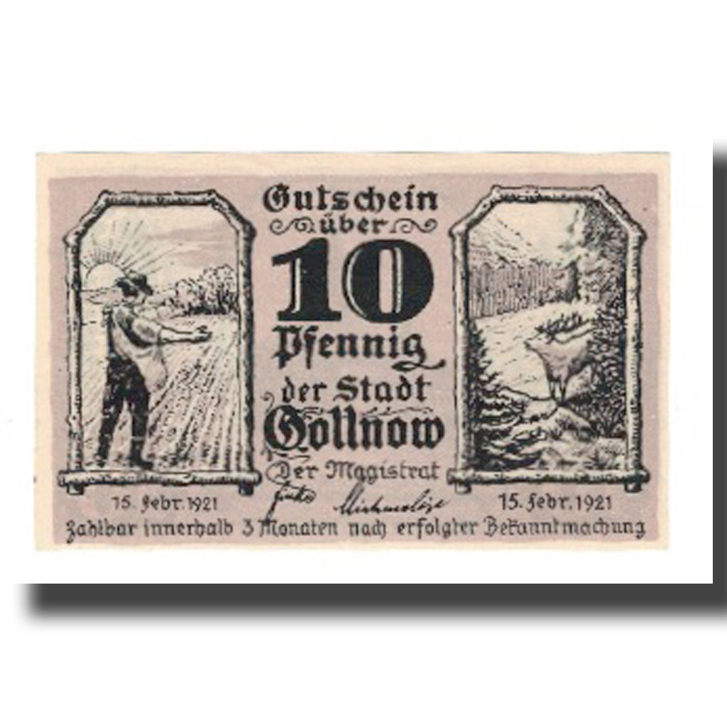 Banconote, Germania, Gollnow Stadt, 10 Pfennig, église 3, 1921, 1921-02-15