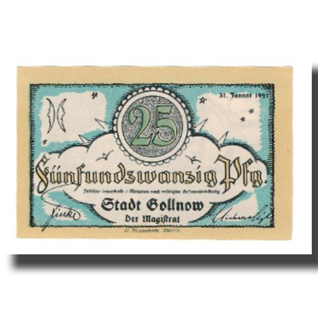 Banconote, Germania, Gollnow Stadt, 25 Pfennig, personnage 1, 1921, 1921-12-31