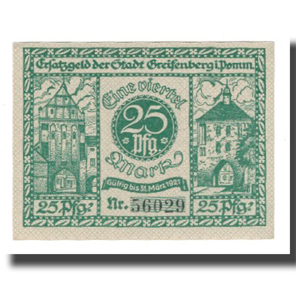 Banconote, Germania, Greifenberg Stadt, 25 Pfennig, valeur faciale, 1921