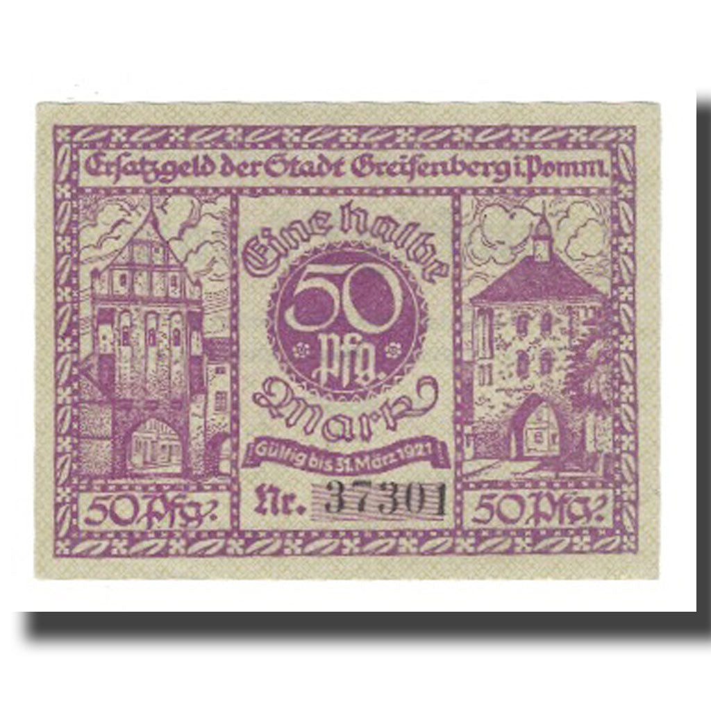 Banknote, Germany, Greifenberg Stadt, 50 Pfennig, valeur faciale 2, 1921