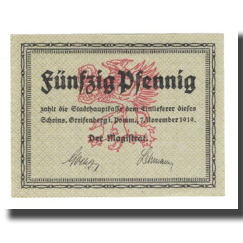 Banknote, Germany, Greifenberg Stadt, 50 Pfennig, valeur faciale 2, 1921