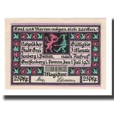 Nota, Alemanha, Greifenberg Stadt, 25 Pfennig, personnage, 1921, 1921-07-01