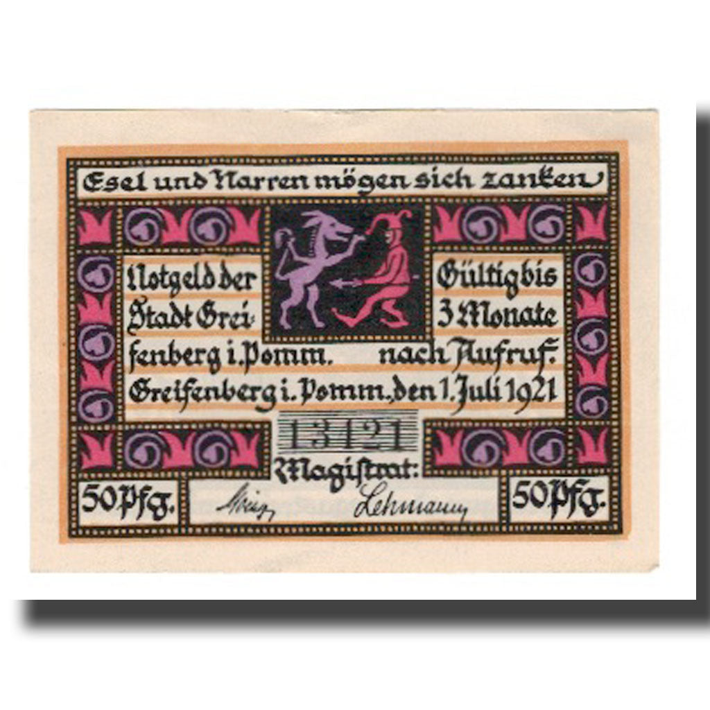 Banknote, Germany, Greifenberg Stadt, 50 Pfennig, personnage 1, 1921