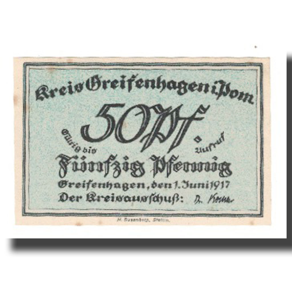 Billete, Alemania, Greifenhagen Kreis, 50 Pfennig, valeur faciale, 1917 (1921)