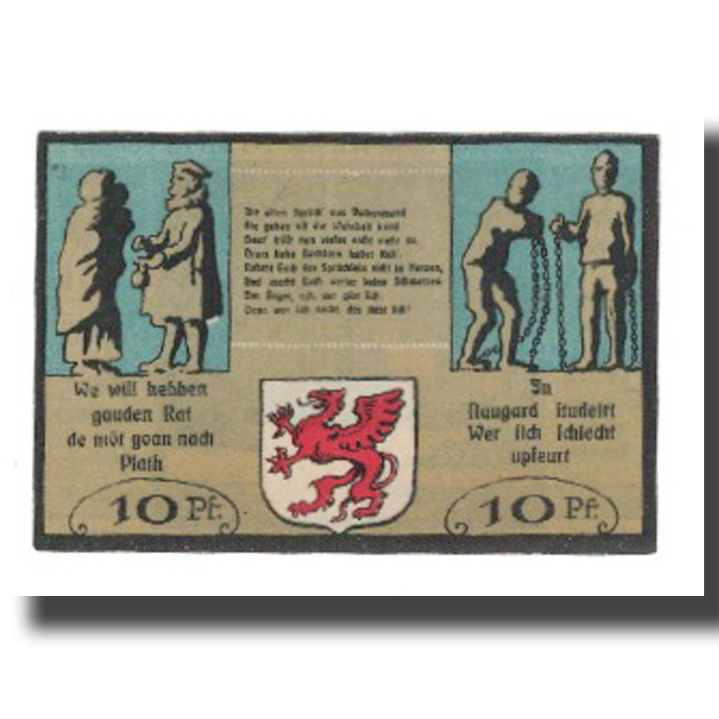 Banknote, Germany, Plathe Stadt, 10 Pfennig, personnage, 1922, AU(55-58)