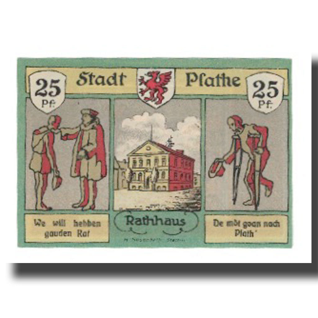 Banknote, Germany, Plathe Stadt, 25 Pfennig, personnage, 1922, AU(55-58)