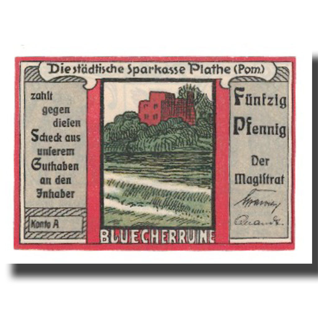 Banknote, Germany, Plathe Stadt, 50 Pfennig, personnage 1, 1922, AU(55-58)