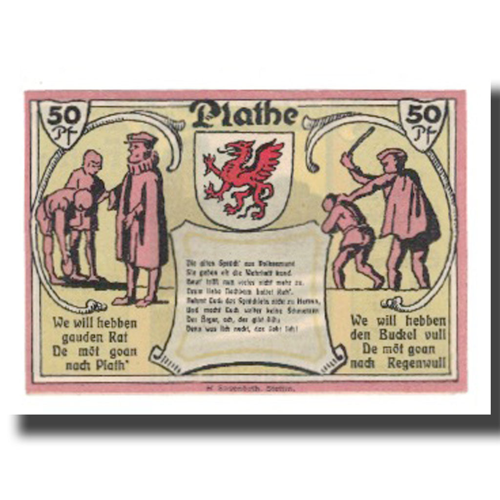 Banknote, Germany, Plathe Stadt, 50 Pfennig, personnage 1, 1922, AU(55-58)