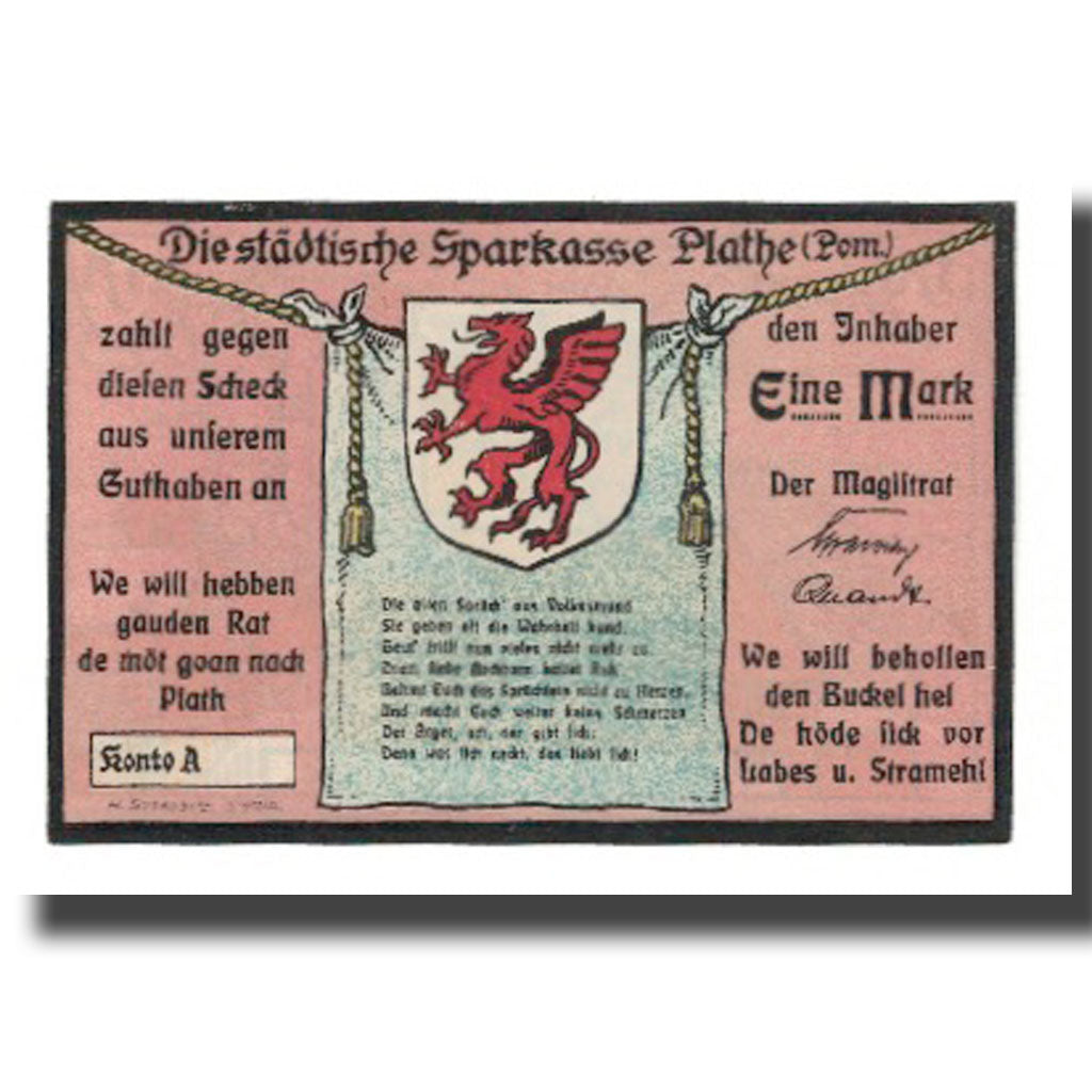 Banconote, Germania, Plathe Stadt, 1 Mark, village 1, 1922, SPL-, Mehl:1060.1