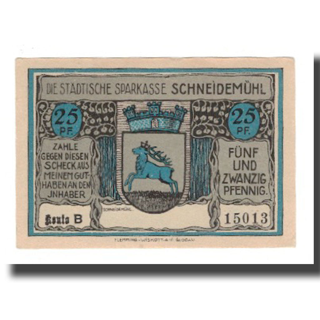 Banknote, Germany, Schneidemühl Städtische Sparkasse, 25 Pfennig, paysage