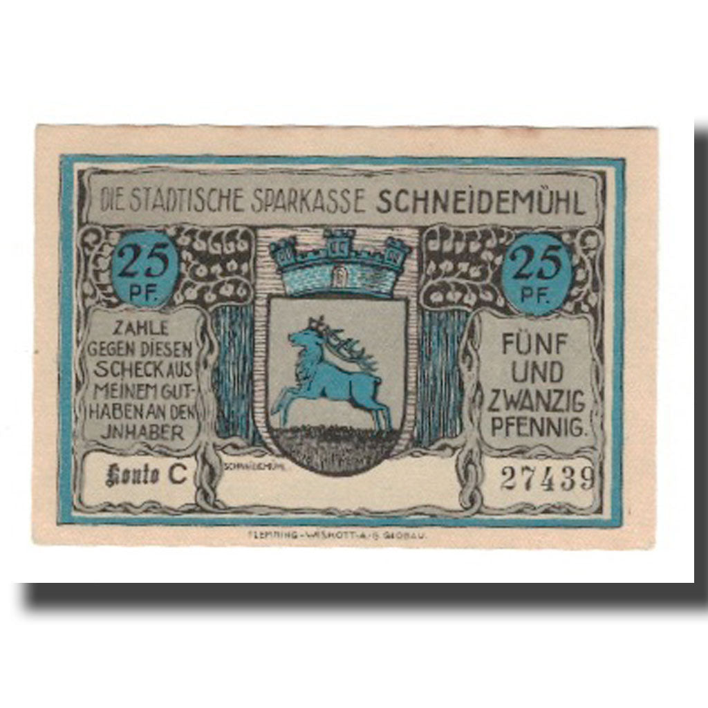 Banknot, Niemcy, Schneidemühl Städtische Sparkasse, 25 Pfennig, paysage 2