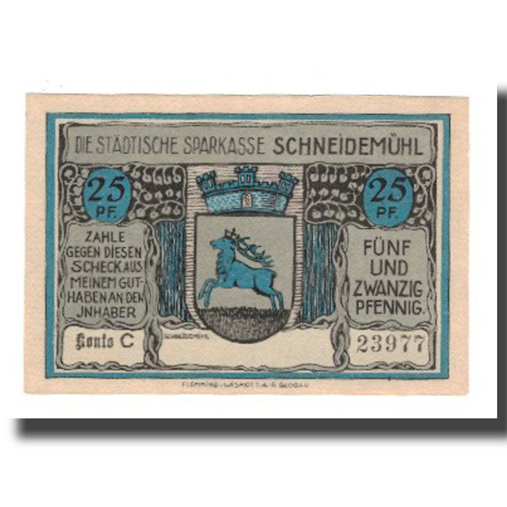 Banknote, Germany, Schneidemühl Städtische Sparkasse, 25 Pfennig, paysage 3