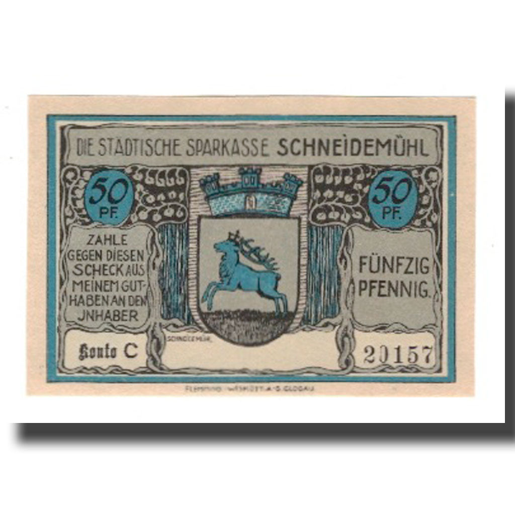 Banknote, Germany, Schneidemühl Städtische Sparkasse, 50 Pfennig, Batiment