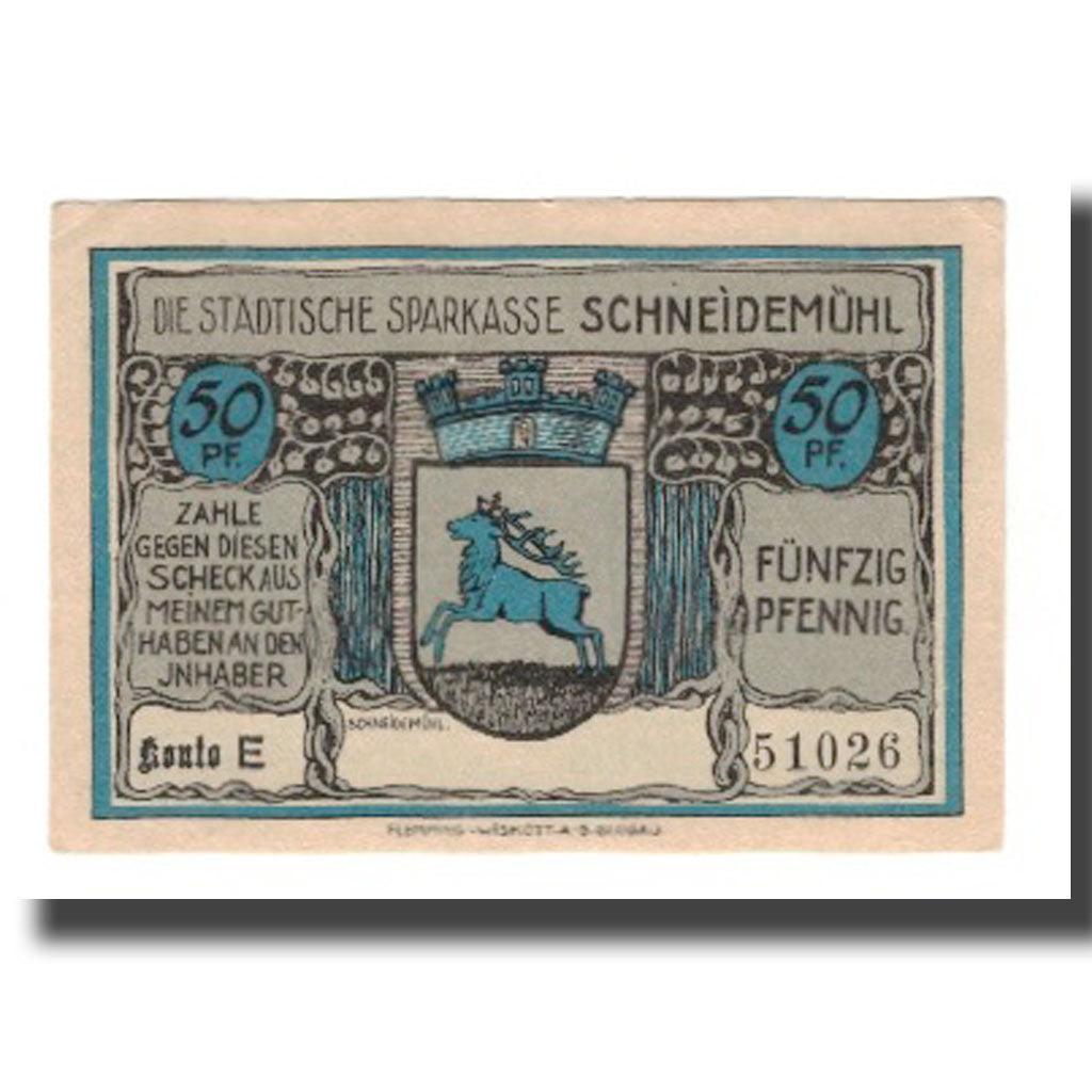 Geldschein, Deutschland, Schneidemühl Städtische Sparkasse, 50 Pfennig