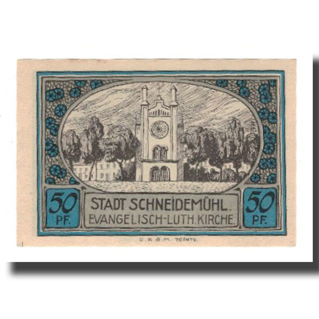 Banconote, Germania, Schneidemühl Städtische Sparkasse, 50 Pfennig, batiment