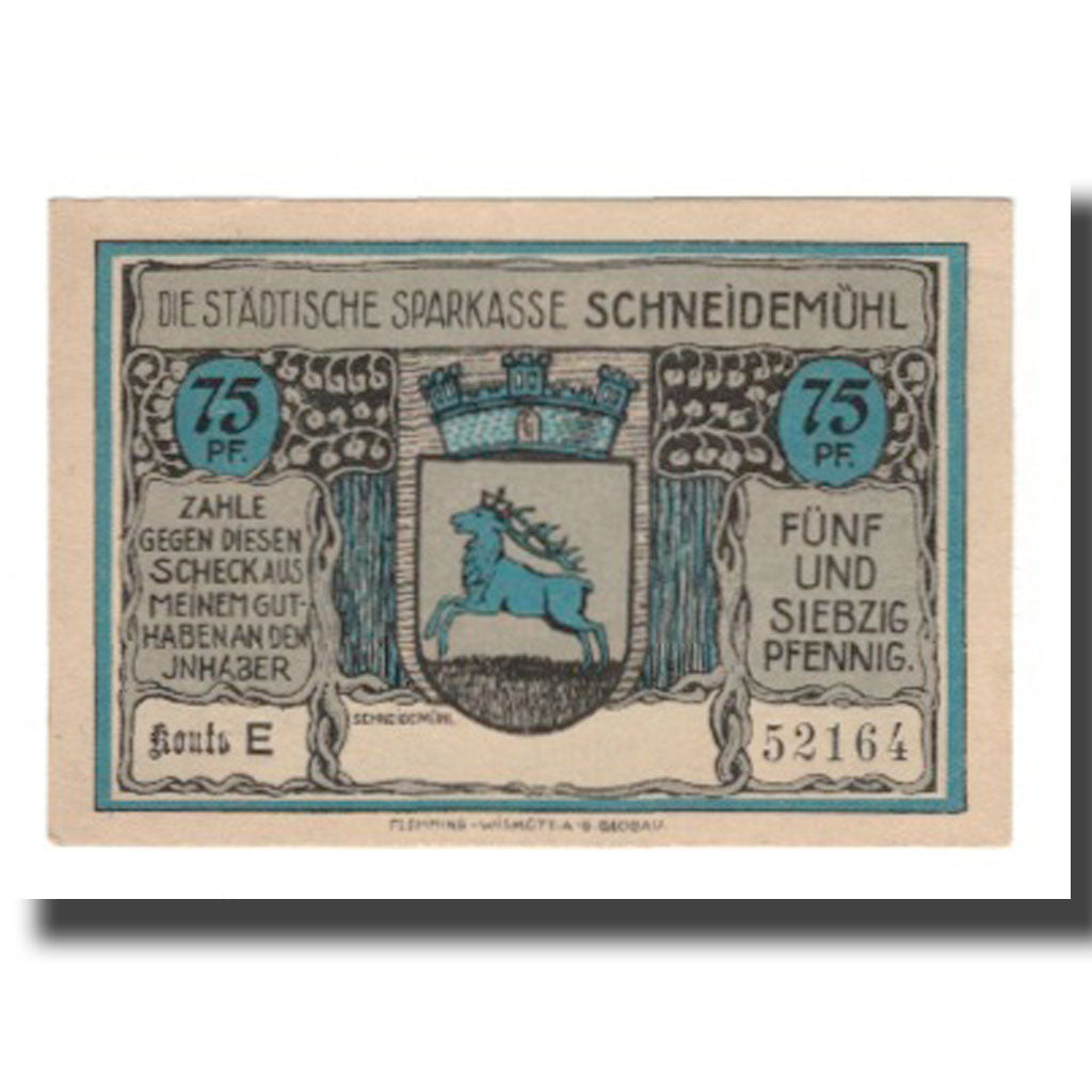Banknot, Niemcy, Schneidemühl Städtische Sparkasse, 75 Pfennig, paysage, 1922