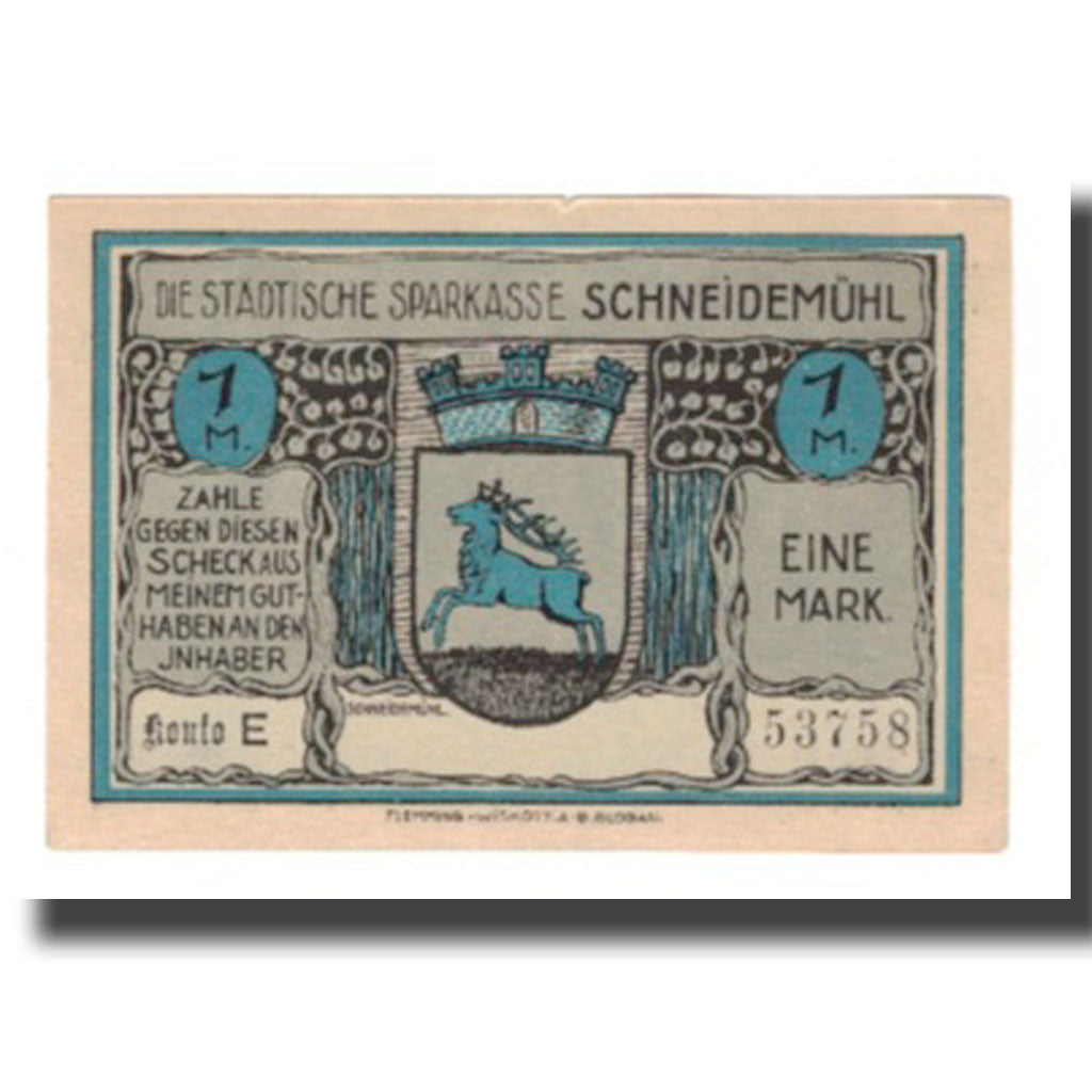 Banknote, Germany, Schneidemühl Städtische Sparkasse, 1 Mark, village 1, 1922