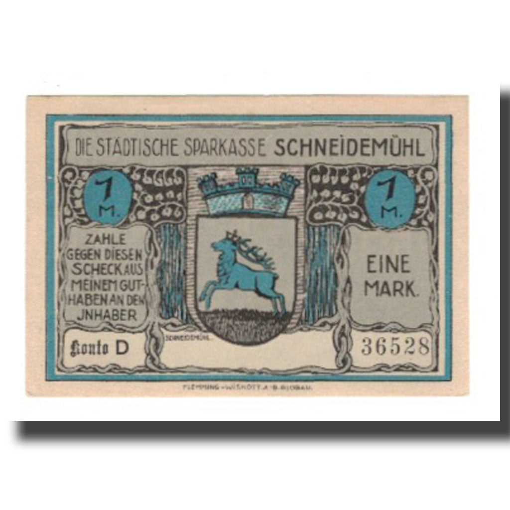 Banconote, Germania, Schneidemühl Städtische Sparkasse, 1 Mark, village 2
