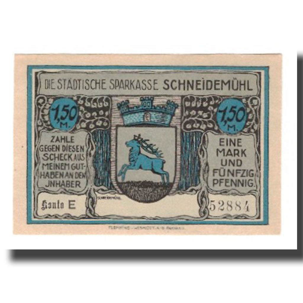 Banknote, Germany, Schneidemühl Städtische Sparkasse, 1.5 Mark, Monument
