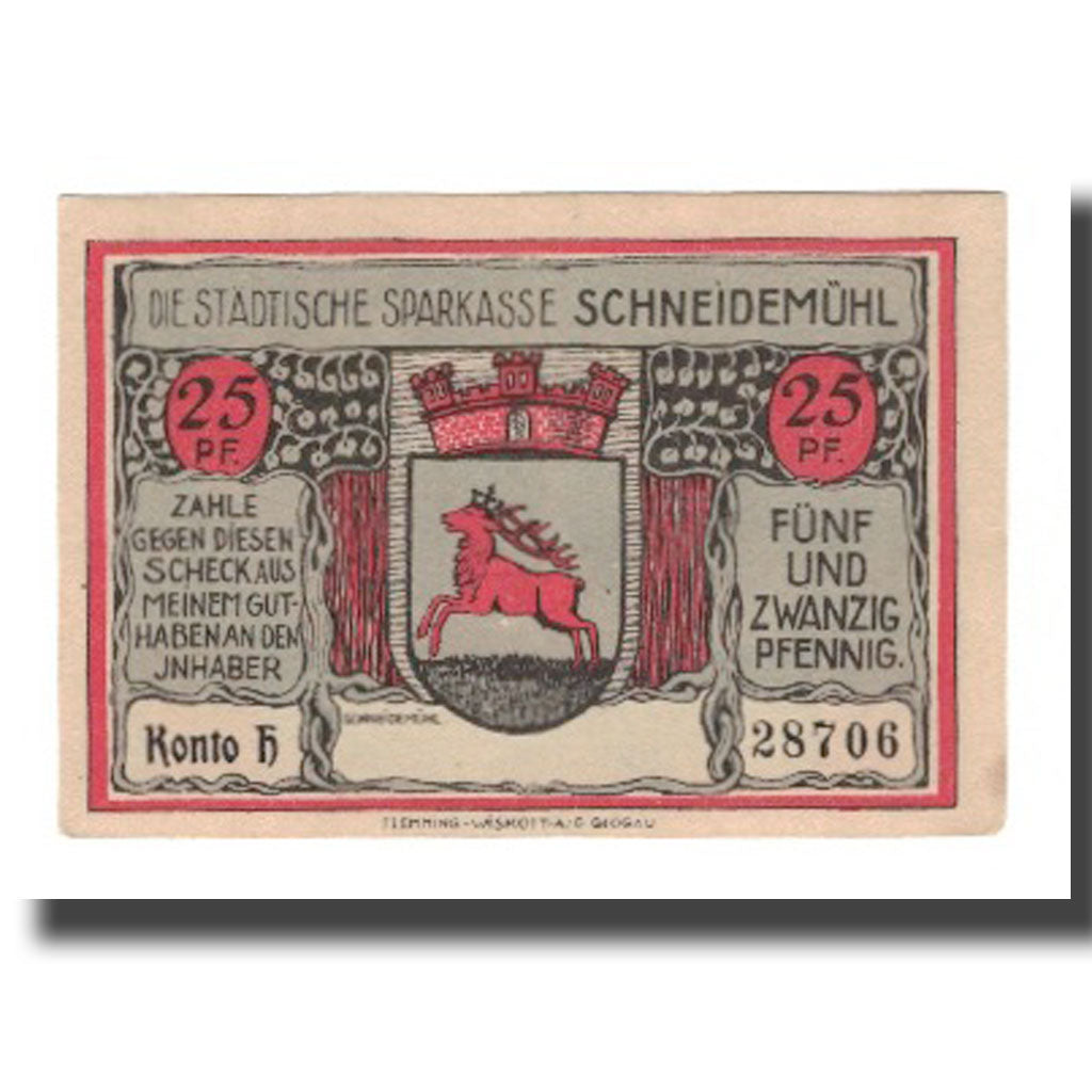 Banknote, Germany, Schneidemühl Städtische Sparkasse, 25 Pfennig, Eglise 1
