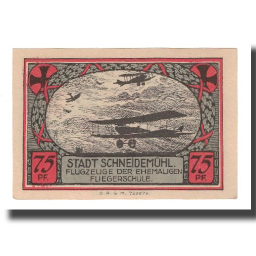 Banconote, Germania, Schneidemühl Städtische Sparkasse, 75 Pfennig, avion 1