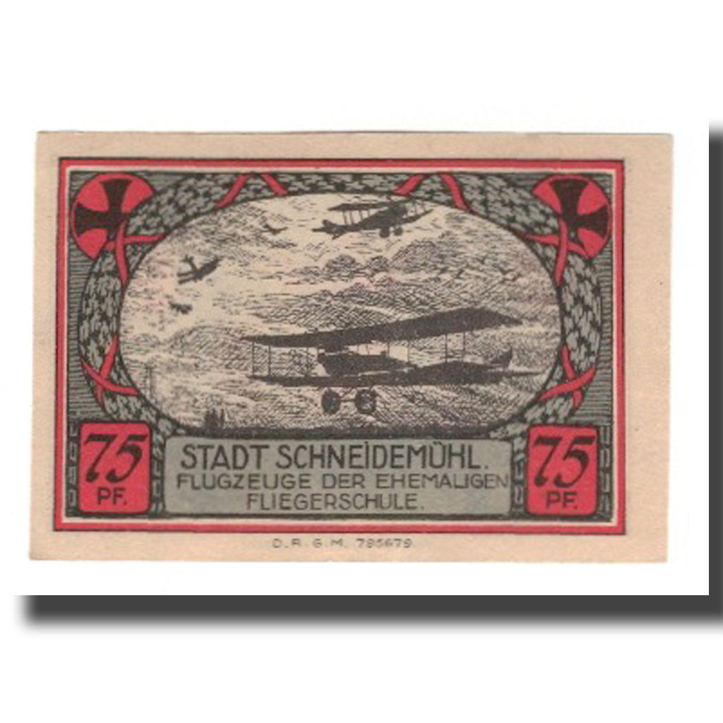 Banconote, Germania, Schneidemühl Städtische Sparkasse, 75 Pfennig, avion 2